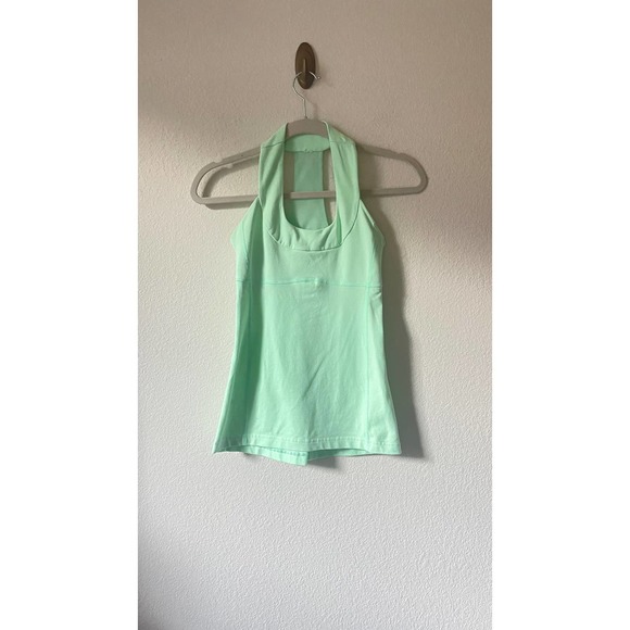 Lululemon Scoop Neck Tan Luon Fresh Teal Top Size 4 - Picture 5 of 9